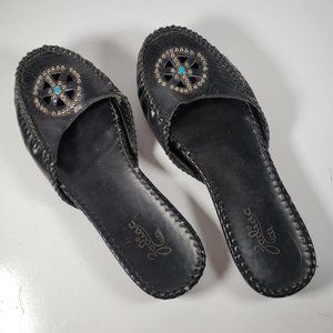 Zodiac USA MASH Slip On Mules Black Leather w/ Turquoise Colored Stones Size 7M